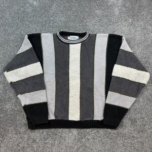Vintage Barrel II Sweater Mens Large‎ Black White Vertical Stripes Chunky Knit